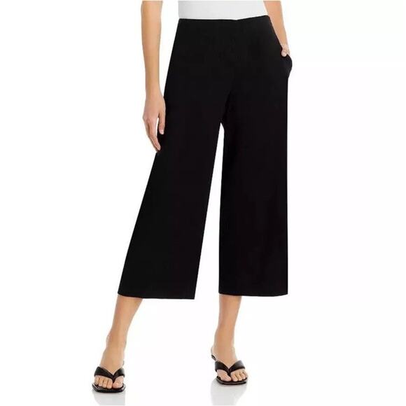Vince Linen Blend Black Wide Leg Crop Pants Office Career Lagenlook Womens 0 - Picture 1 of 8